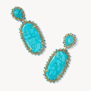 Kendra Scott Yellow Rose Parsons Vintage Gold Statement Earrings in Teal Mix